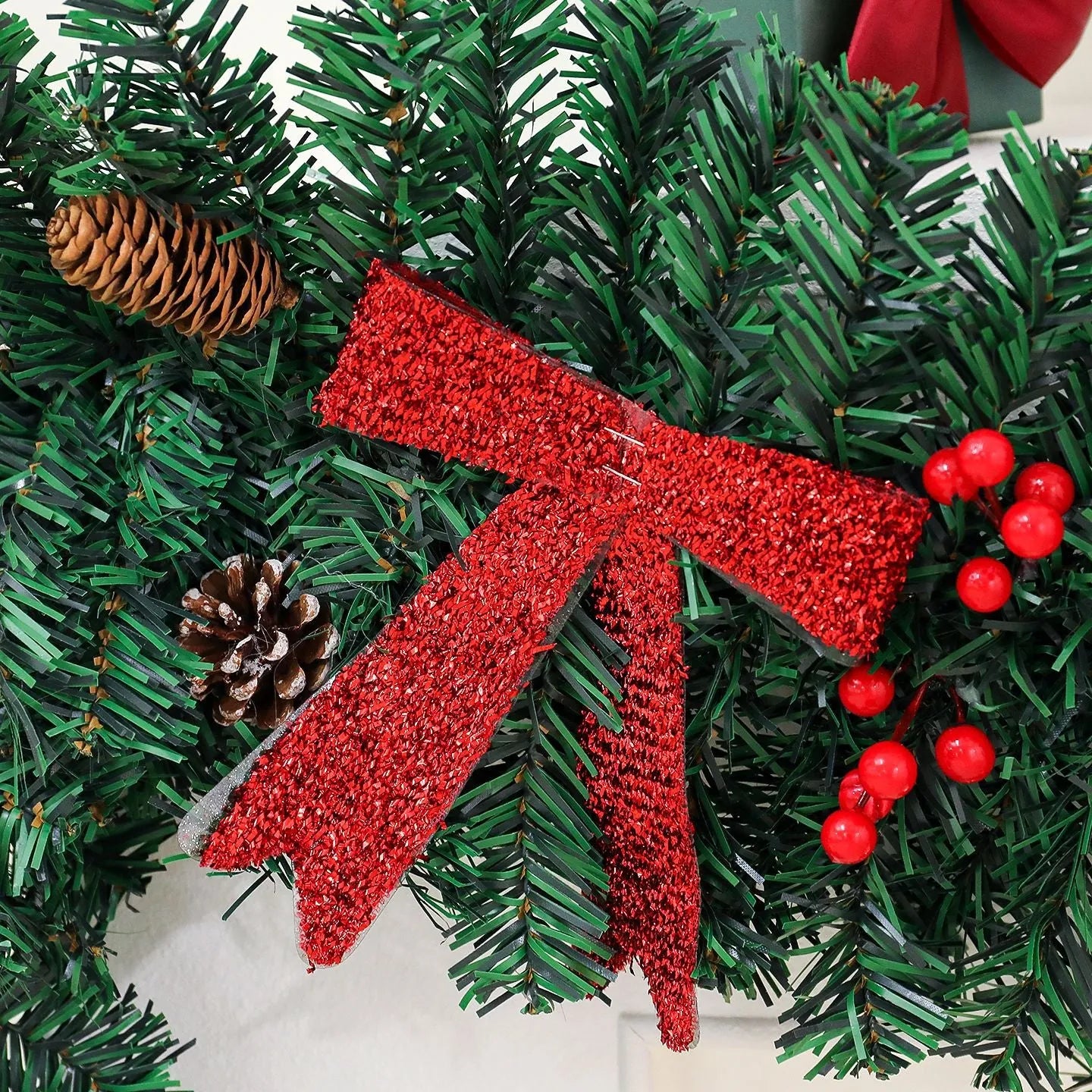 Rattan pine cone bow Christmas decorative showcase with European style design and PVC construction
