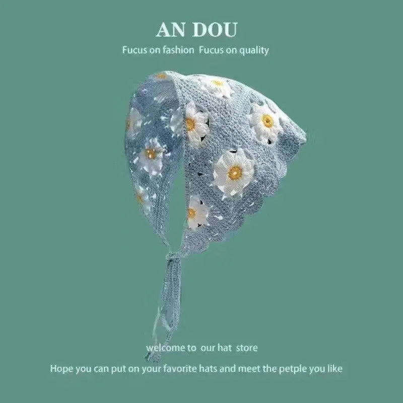 Women's cotton triangular headscarf with retro French floral pattern in multiple colour options