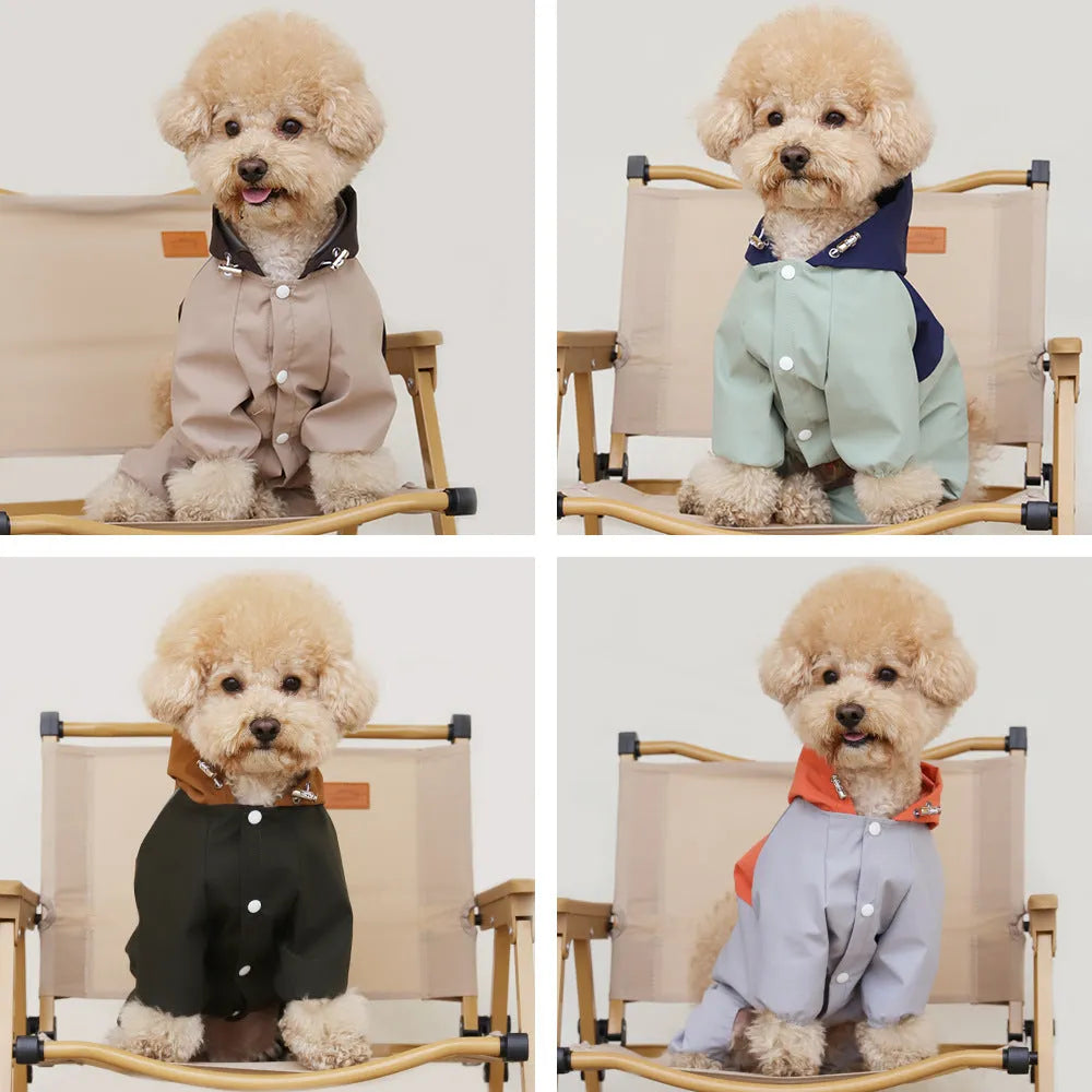 British style polyester dog waterproof jacket for small and medium breeds in khaki colour