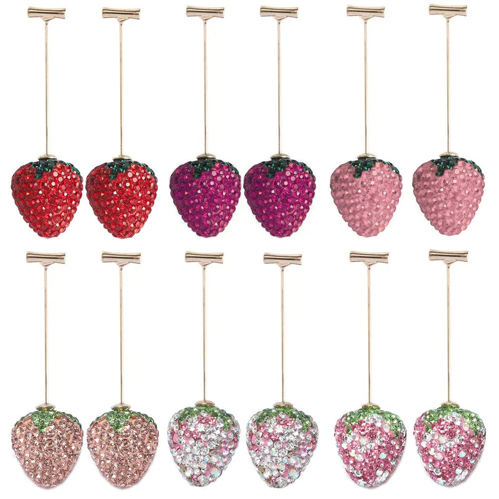 Geometric strawberry earrings with spot drill design in zinc alloy, showing colour variations