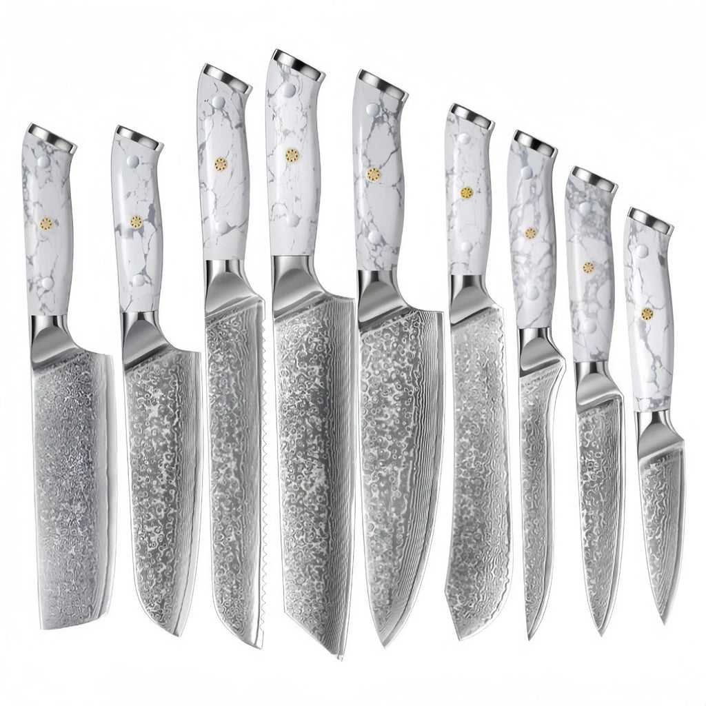 Damascus pattern VG10 steel chef's knife with 21cm blade and 11cm handle, total length 32cm