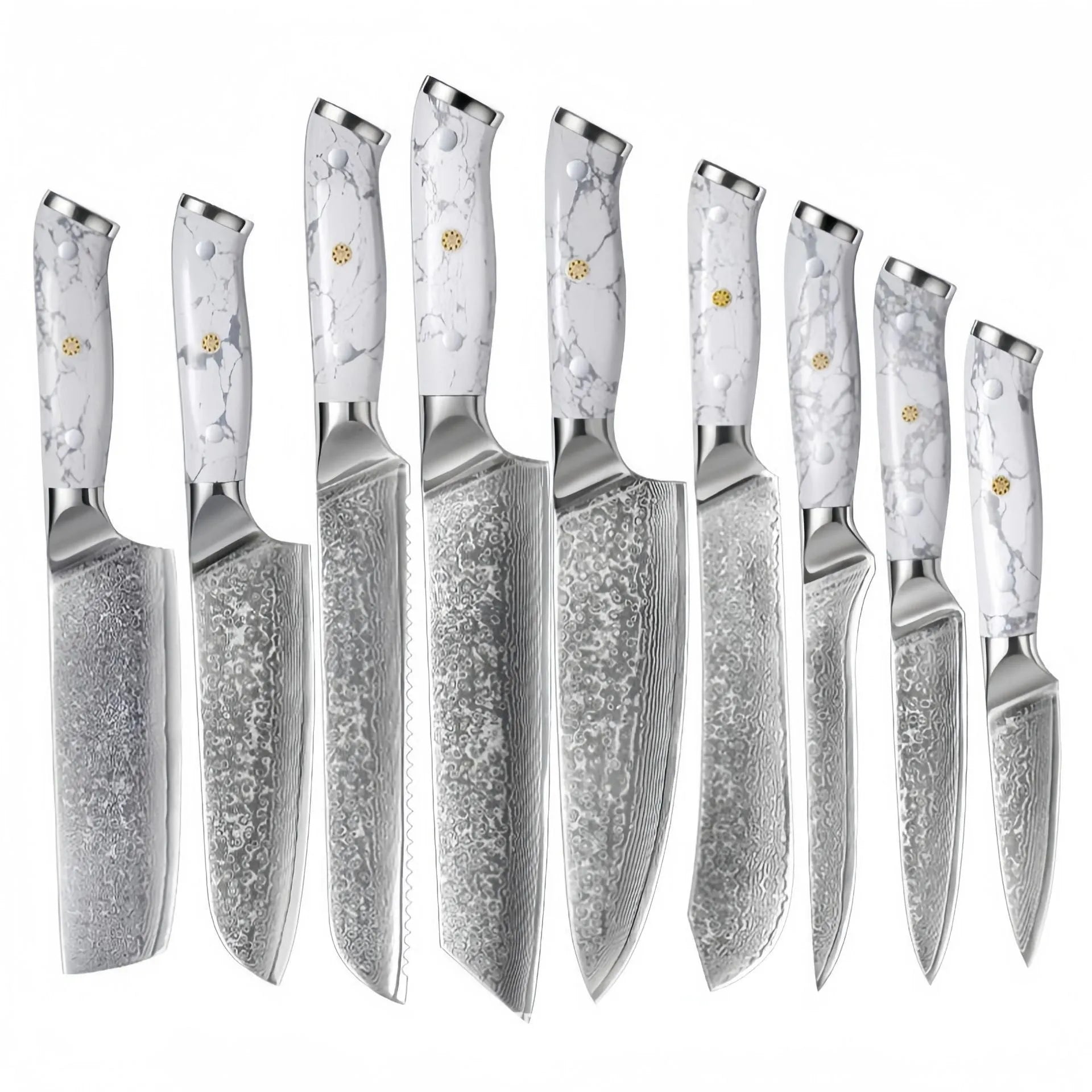Damascus pattern VG10 steel chef's knife with 21cm blade and 11cm handle, total length 32cm