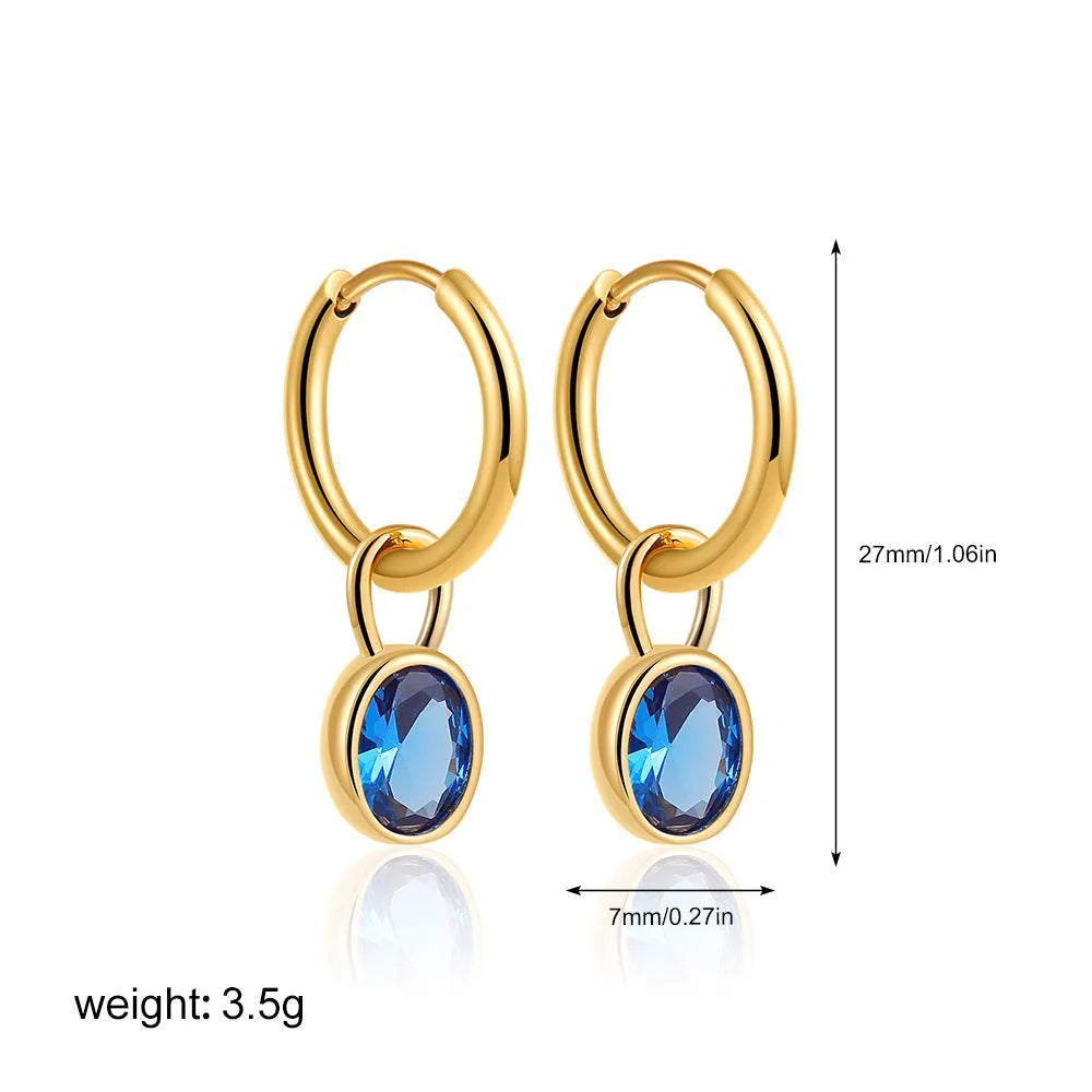 Women's copper retro earrings with oval zircon in ellipse design showing six colour options