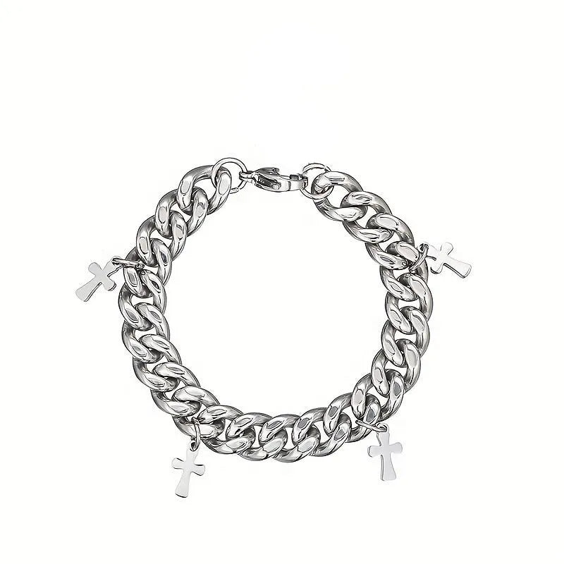 Men's geometric cross bracelet in titanium steel with cold wind style design
