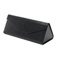 Handmade PU cowhide glasses case in black colour measuring 160x66x16mm for triangle folding frames