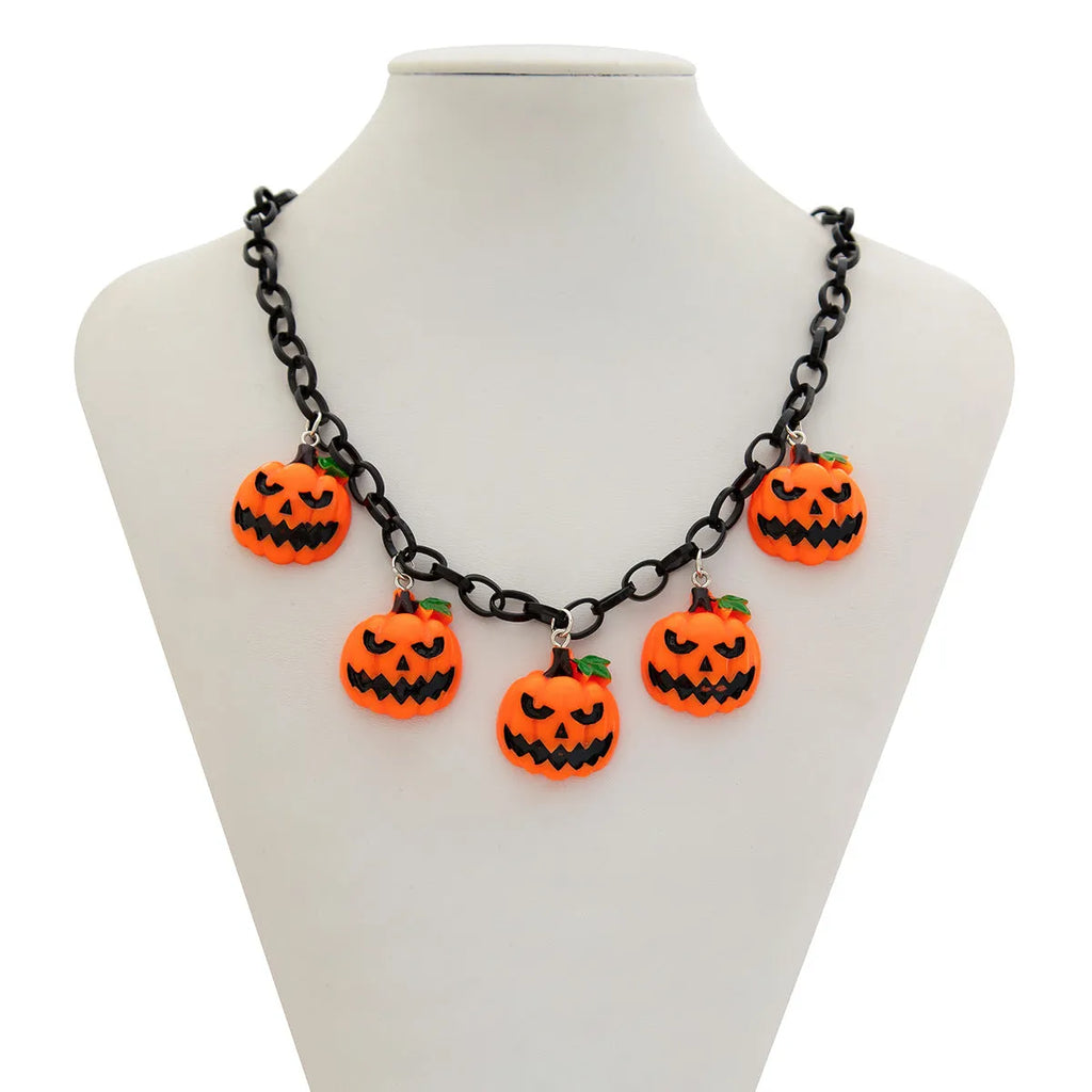 Halloween necklace with acrylic pumpkin ghost cartoon pendant on plastic chain in mixed colours
