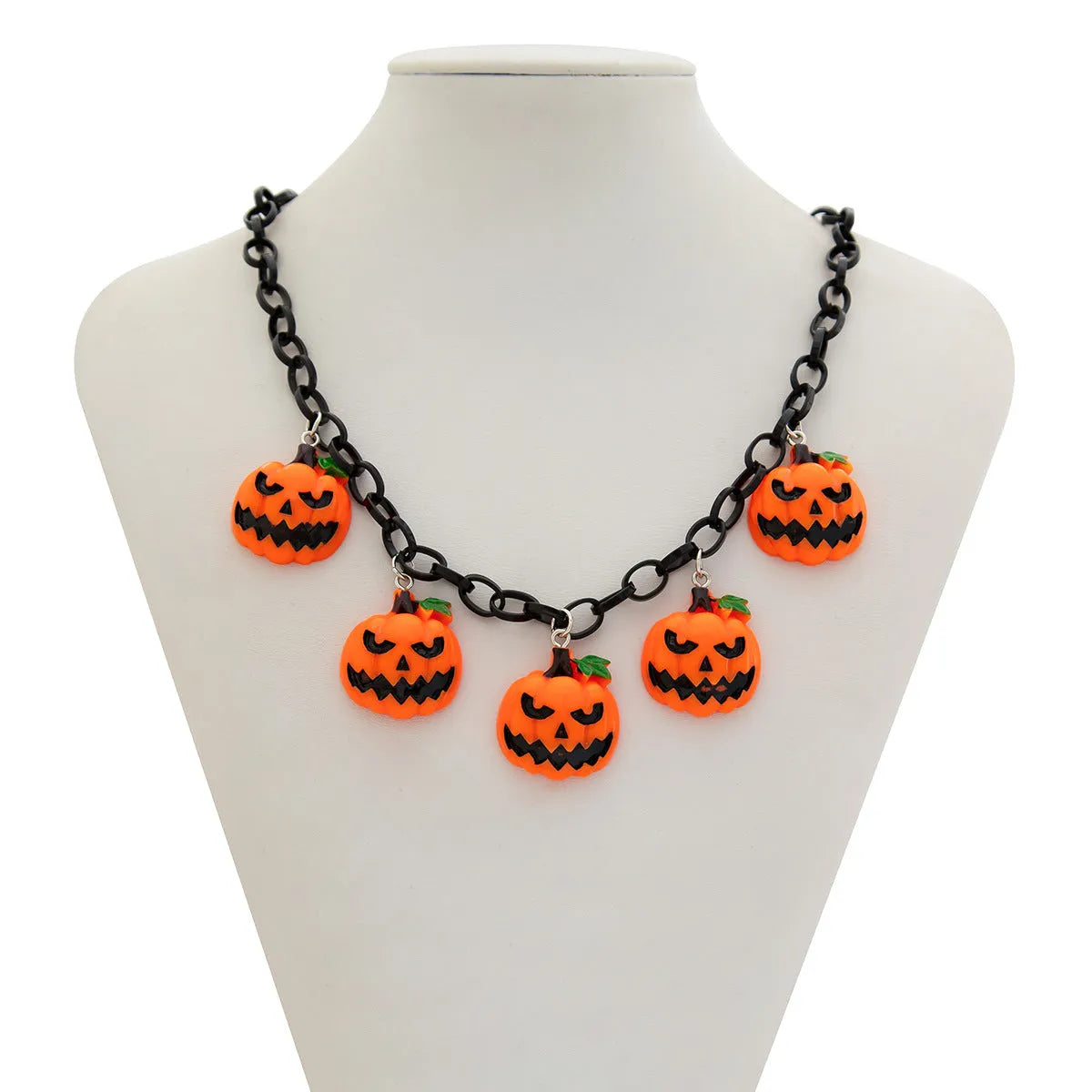 Halloween necklace with acrylic pumpkin ghost cartoon pendant on plastic chain in mixed colours