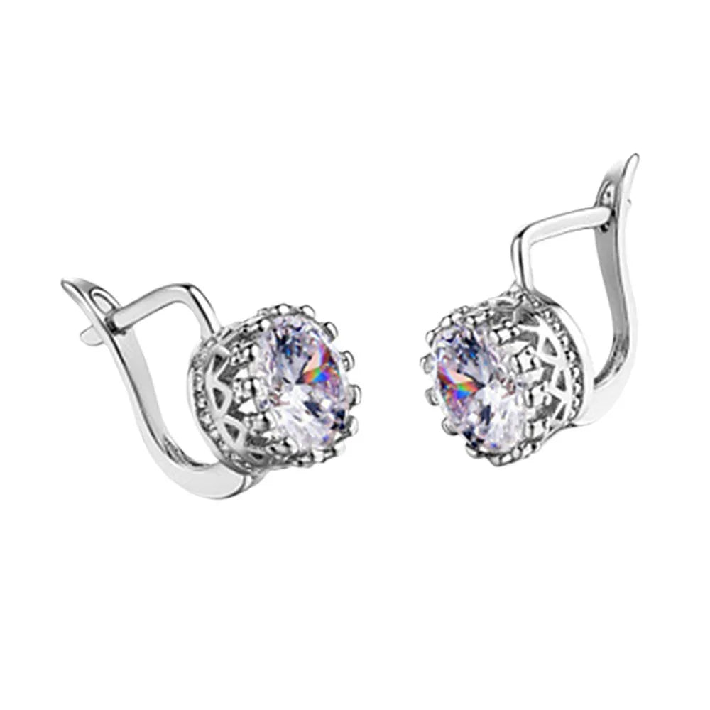 Korean crown ear clips with cubic zirconia stones in rose gold and white gold colour options