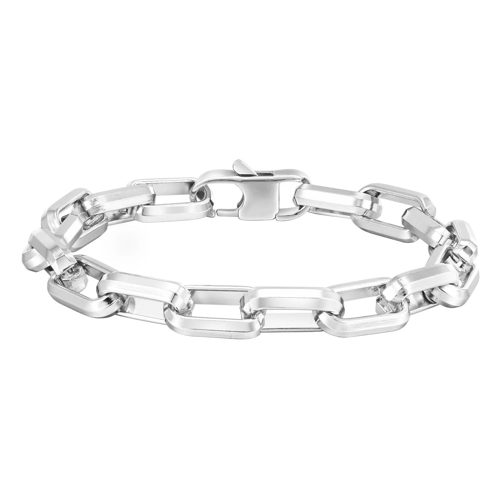Men's stainless steel square chain bracelet in electroplated steel colour