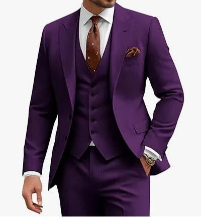 Men's slim fit three-piece suit in chemical fibre blend fabric for business wedding occasions