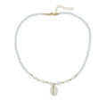 White conch shell necklace with mother pearl pendant on a regular electroplated chain.