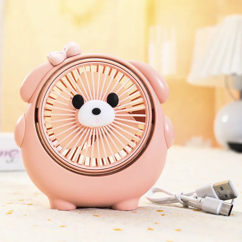 Dog-themed USB desktop electric fan showing dog design elements with three speed settings