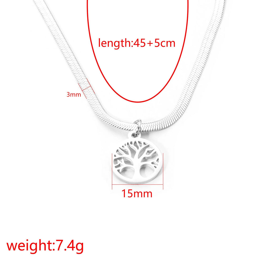 Stainless steel lucky tree necklace with adjustable chain and titanium steel pendant
