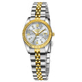 Waterproof fashion quartz watch for women with gold and silver colour options and 10mm thickness.