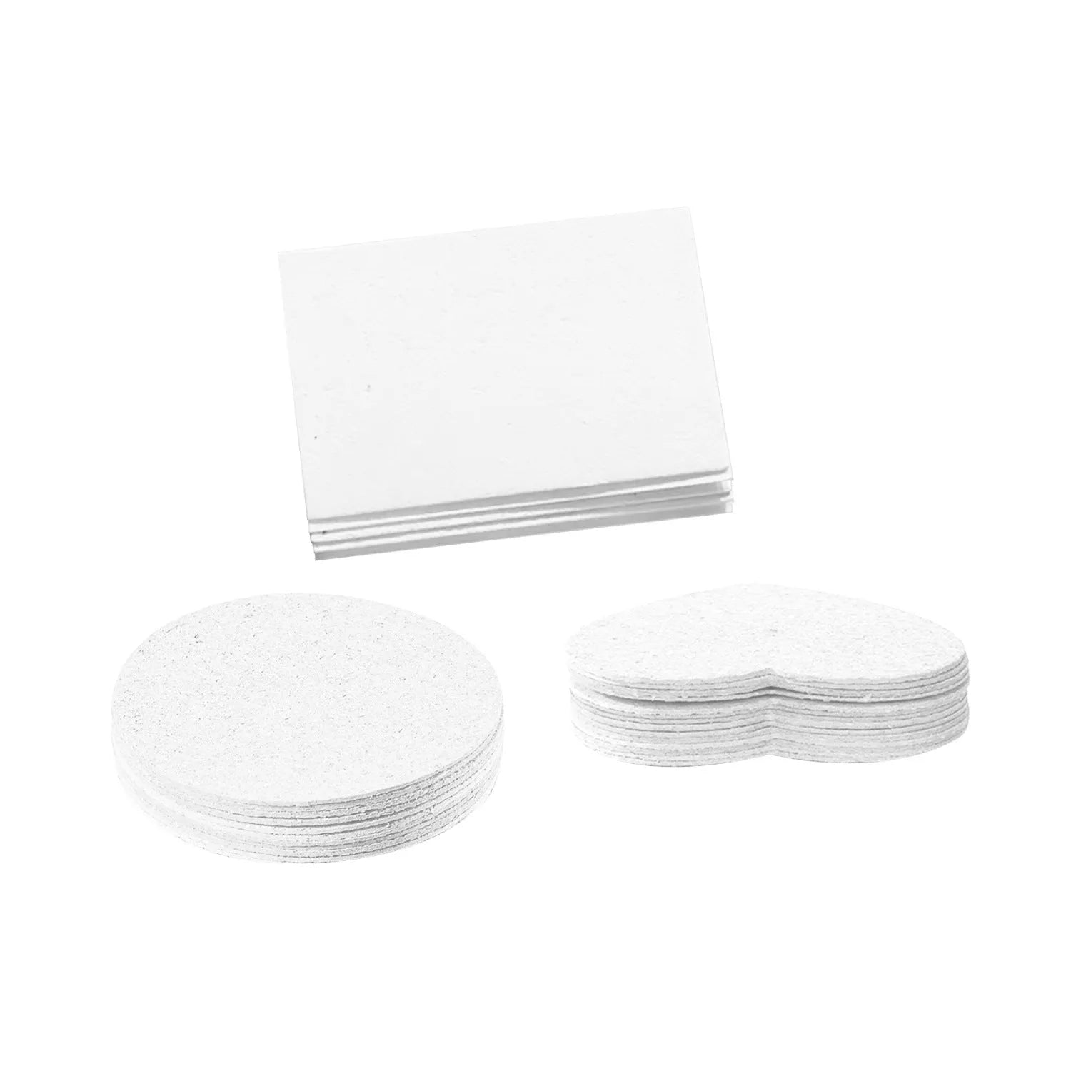 Cartoon wood pulp paper painting set with cellulose sponge, heart, round and square paper shapes, and six fountain pens
