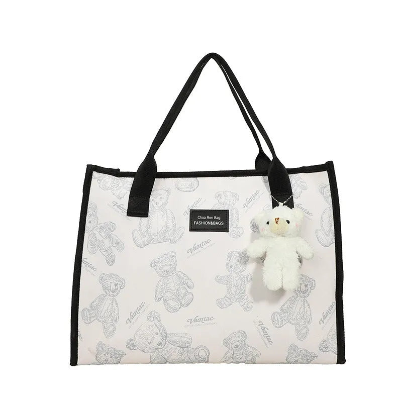 Women's printed canvas tote bag with rhombus pattern in horizontal square shape