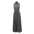 Grey slim-fit women's cotton dress with half turtleneck and backless design
