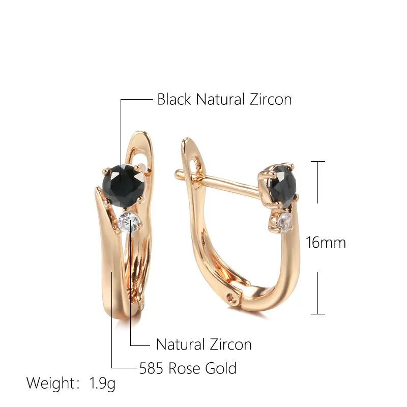 Women's black agate drop earrings with geometric design in cold wind gold colour