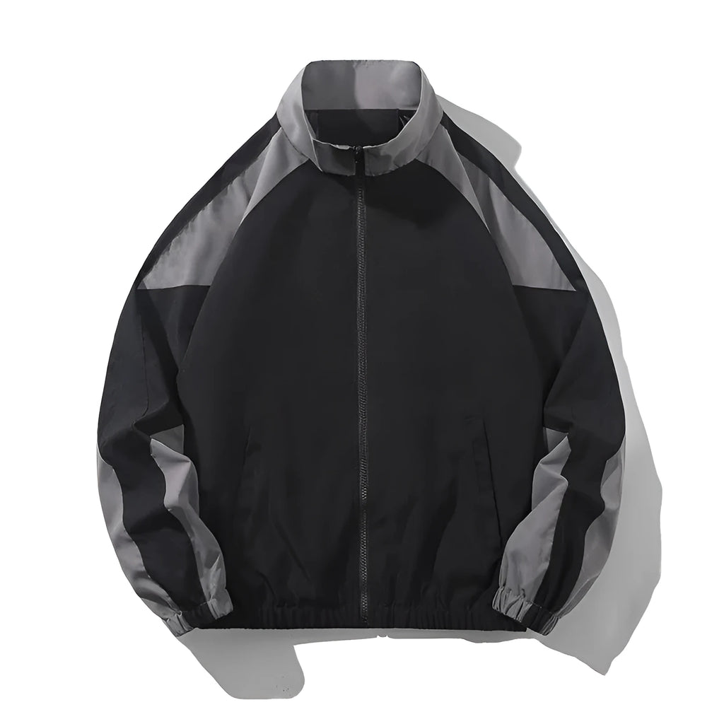 Men's black casual jacket with contrast stitching and side seam pockets