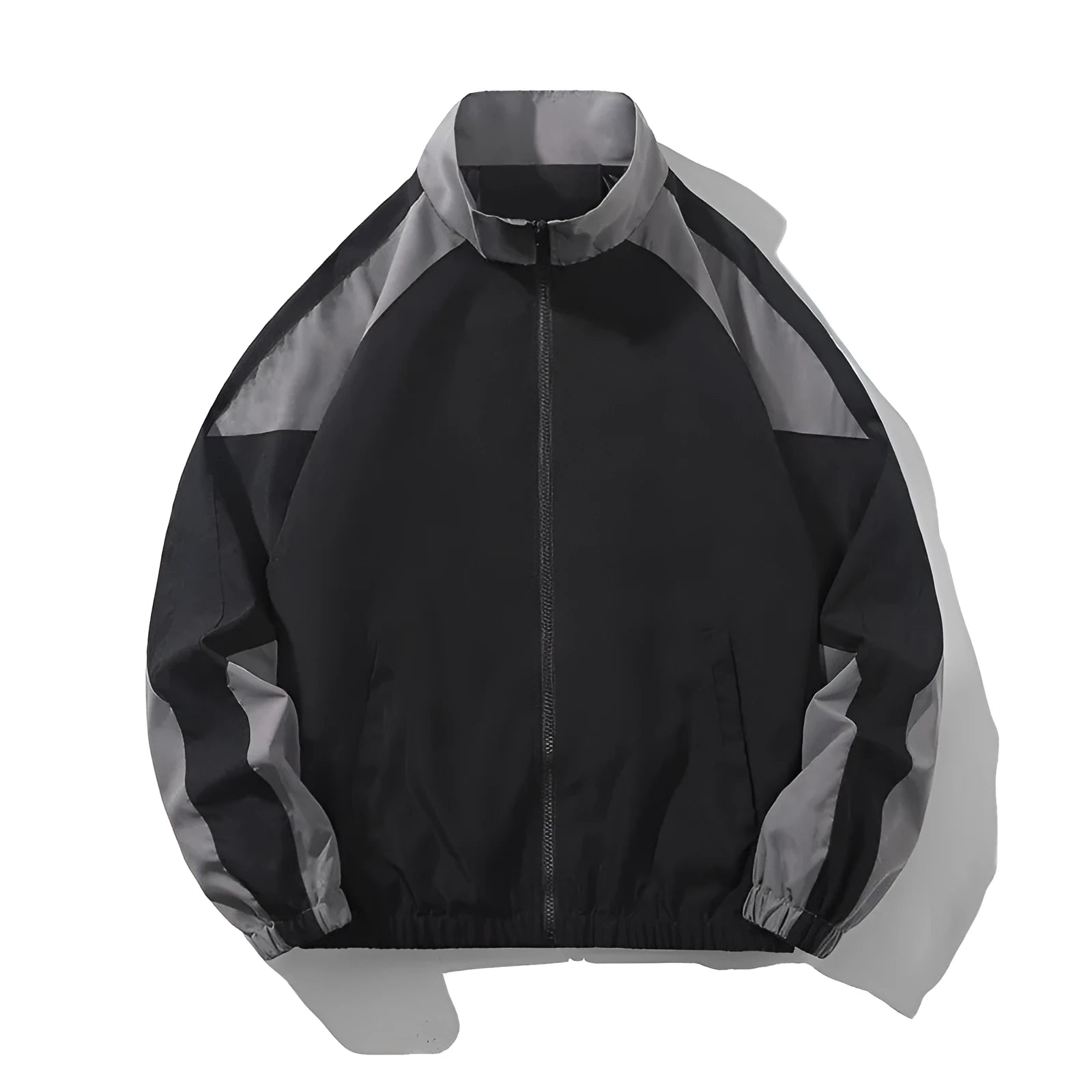 Men's black casual jacket with contrast stitching and side seam pockets