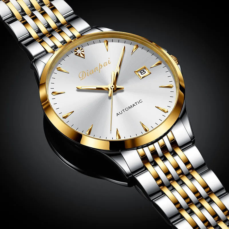 Men's simple dial automatic watch with stainless steel strap and case