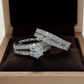 Two-piece fully jewelled female alloy ring set in geometric shapes, shown in gold, rose gold, and silver colour options.