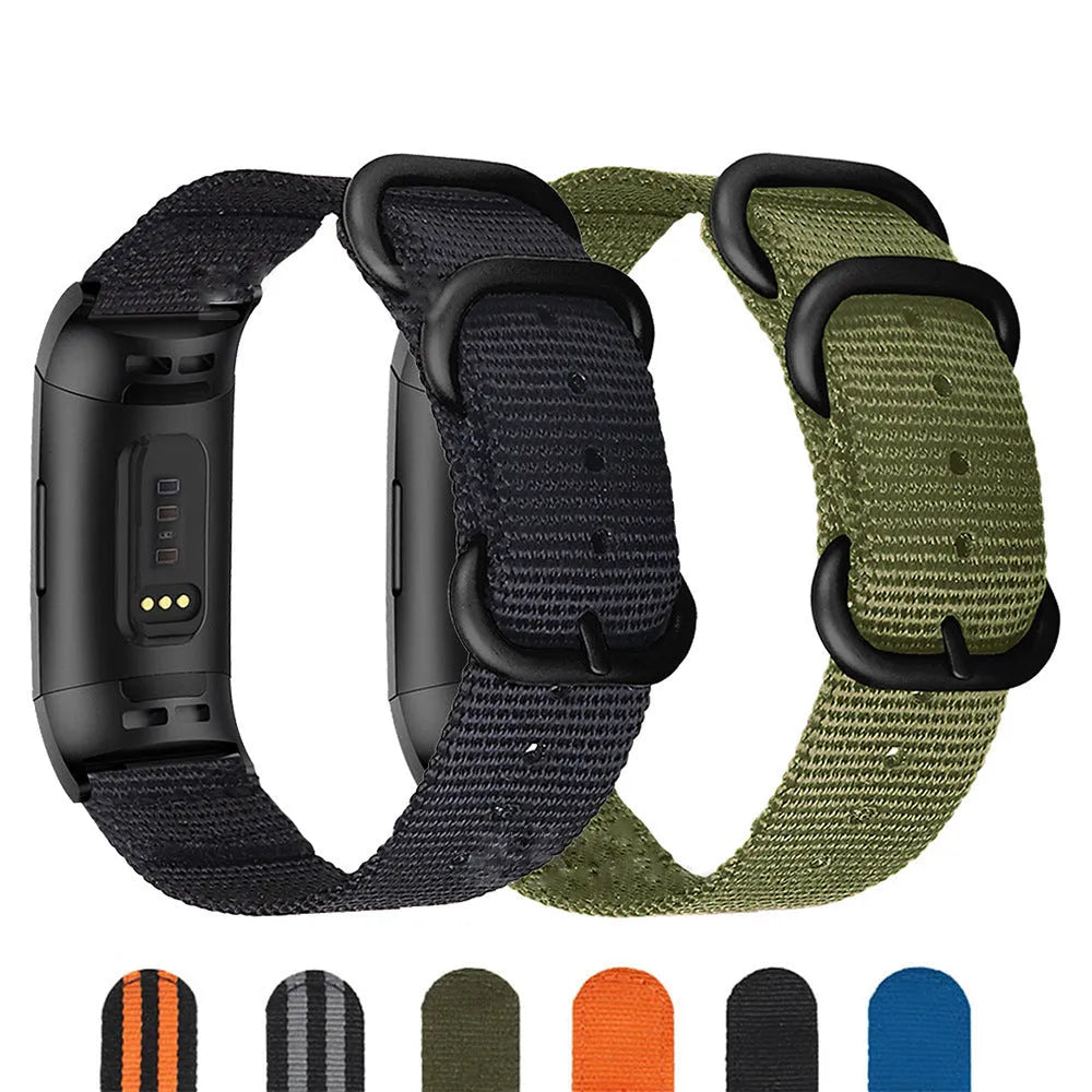 Army Green nylon three-ring buckle replacement strap for Fitbit Charge fitness trackers