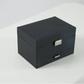 PU leather jewellery storage box in beige colour showing hard case construction and compact dimensions