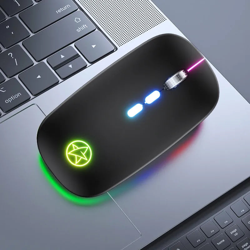 Wireless Bluetooth mouse with dual-mode connectivity and luminous charging indicator in black colour