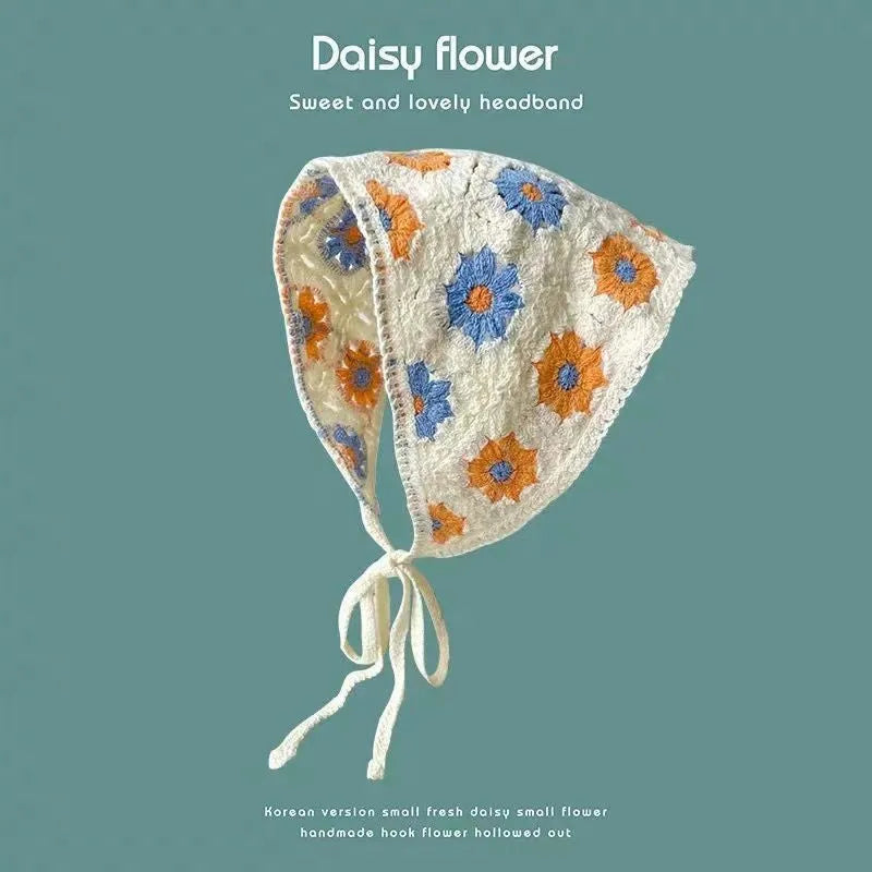 Women's cotton triangular headscarf with retro French floral pattern in multiple colour options