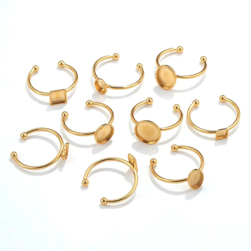 Gold stainless steel ring setting with totem pattern in multiple shapes for DIY jewellery