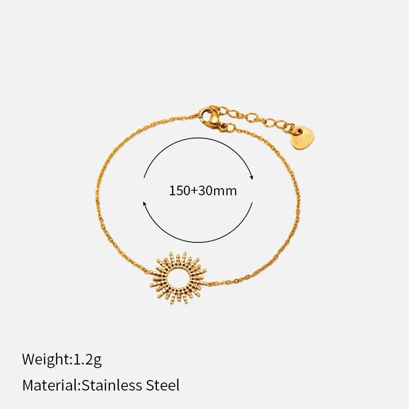 Gold geometric necklace and bracelet set with stainless steel construction and chain designs