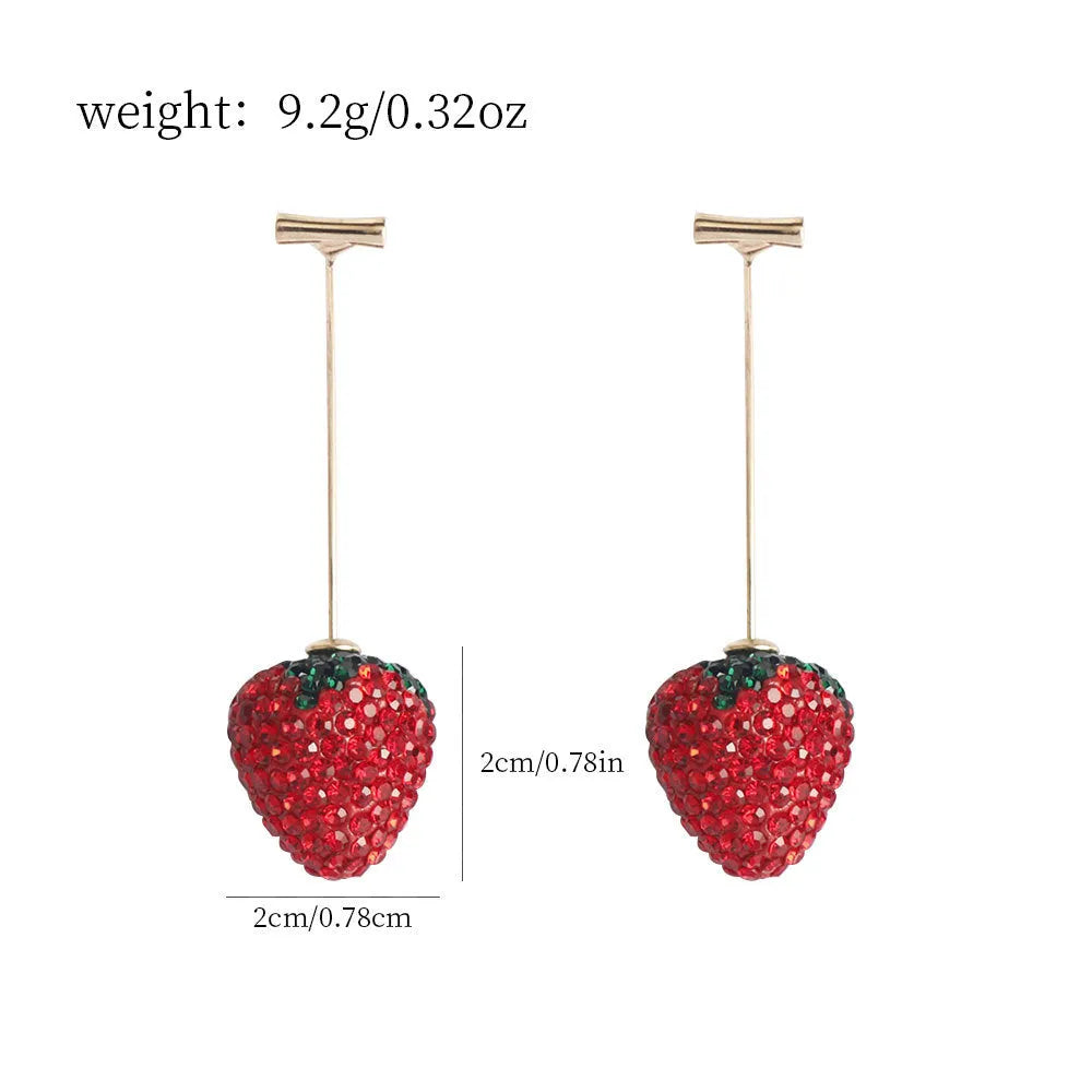 Geometric strawberry earrings with spot drill design in zinc alloy, showing colour variations