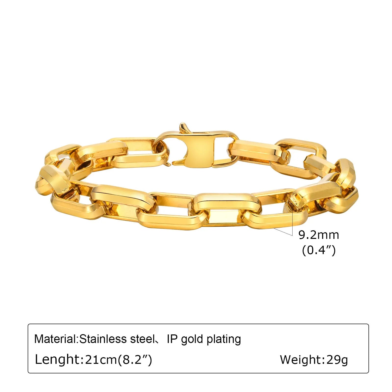 Men's stainless steel square chain bracelet in electroplated steel colour