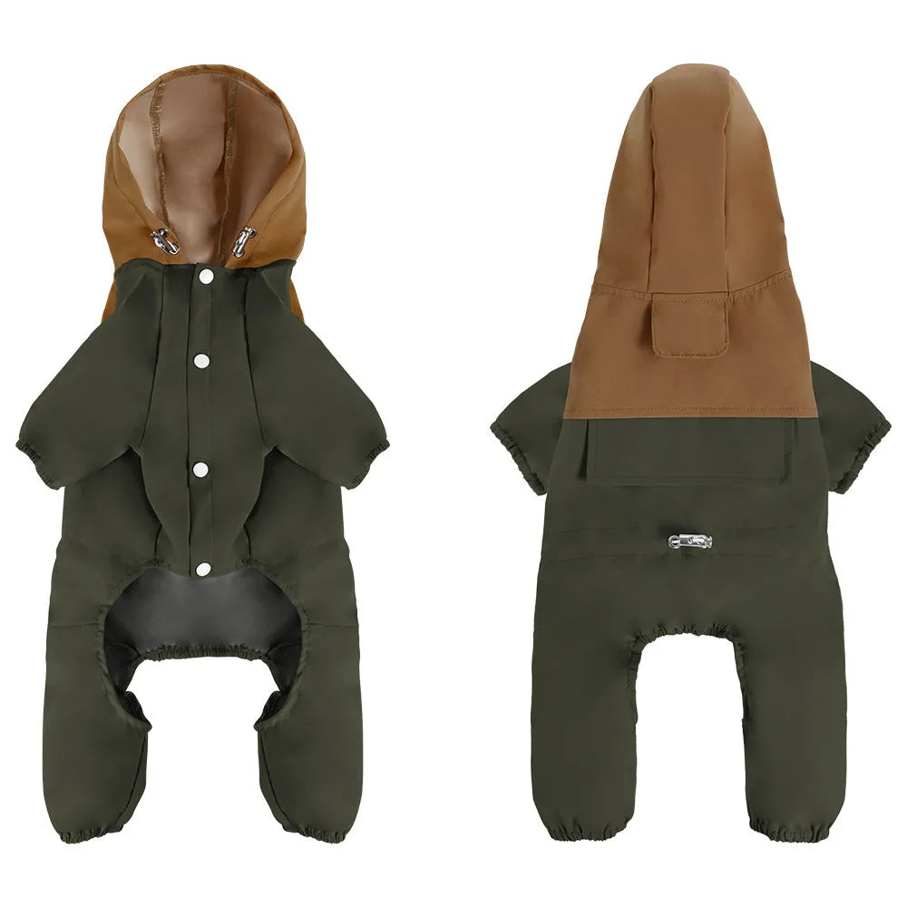 British style polyester dog waterproof jacket for small and medium breeds in khaki colour