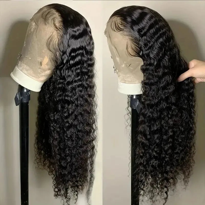 Women's fashion lace wig with small roll wound tube afro style and long curly hair in black