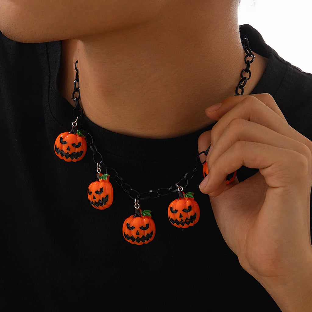 Halloween necklace with acrylic pumpkin ghost cartoon pendant on plastic chain in mixed colours