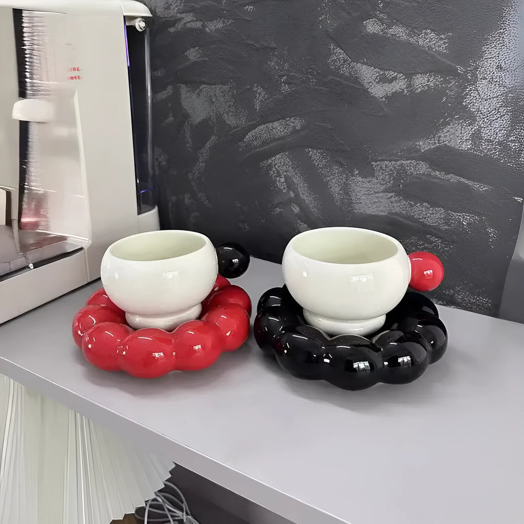 Nordic style ceramic coffee set with 250ml cup and dish in solid colour options