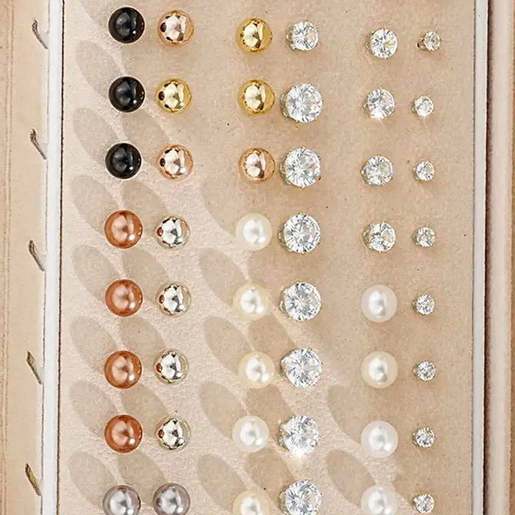 108-piece gold and yellow geometric pearl earring set with round decorative elements