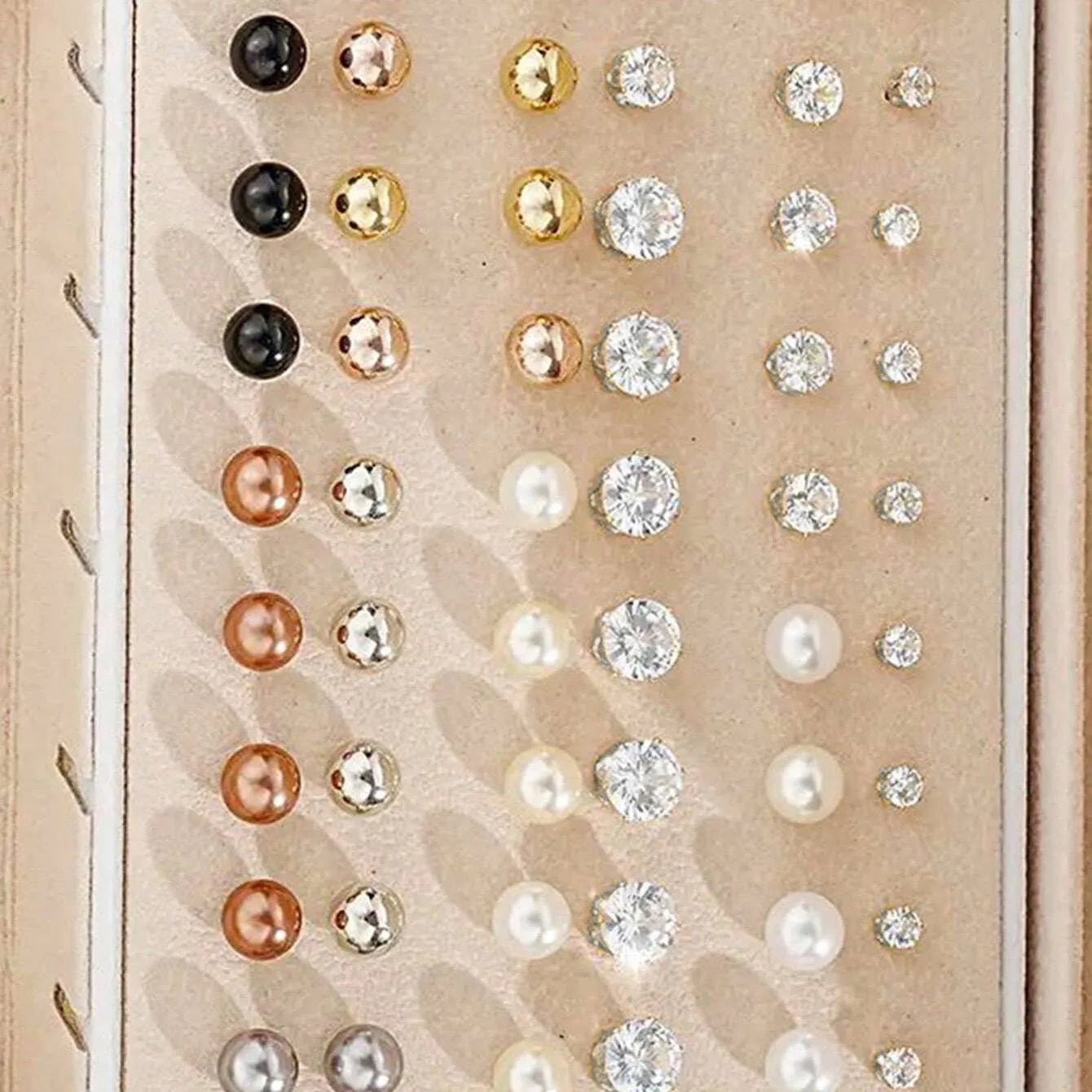 108-piece gold and yellow geometric pearl earring set with round decorative elements