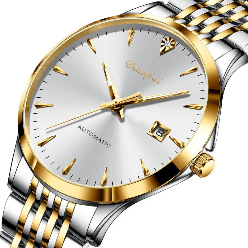 Men's simple dial automatic watch with stainless steel strap and case