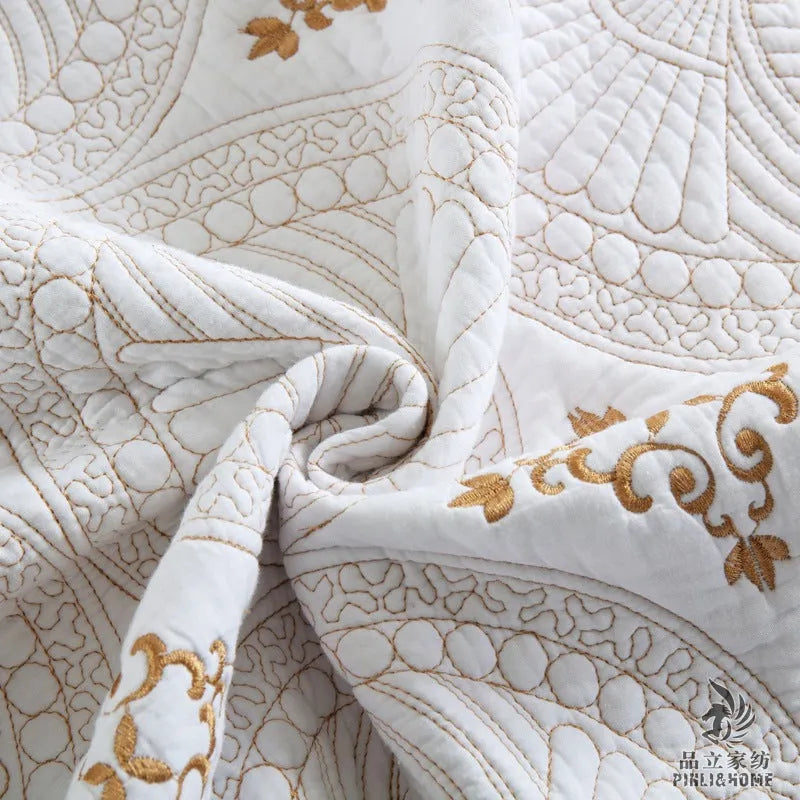 European-style cotton embroidery bed cover three-piece set with embroidered details on pure cotton fabric