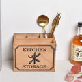 Wooden kitchen storage box for knives, forks, and chopsticks with internal dividers.