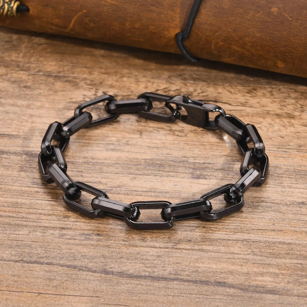 Men's stainless steel square chain bracelet in electroplated steel colour