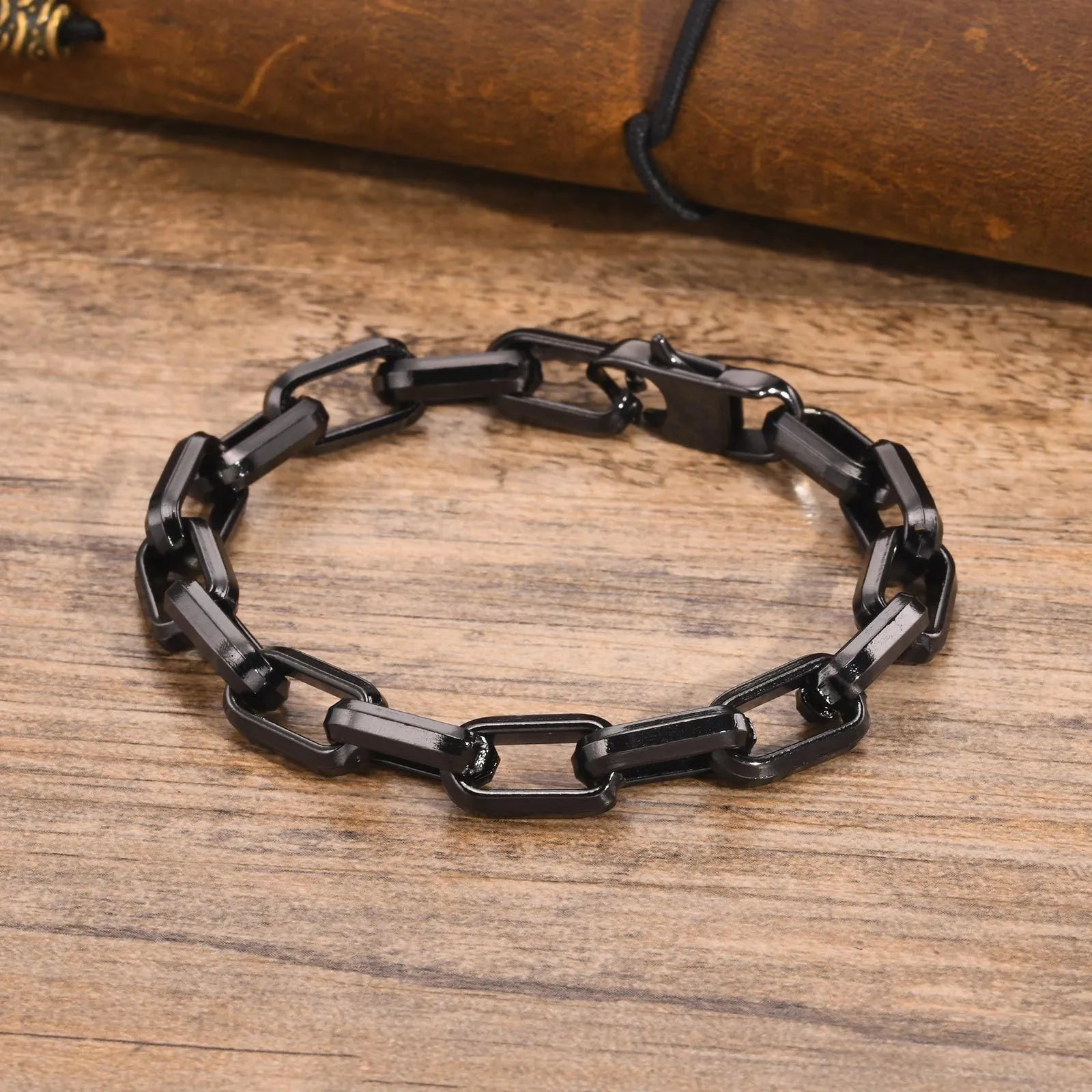 Men's stainless steel square chain bracelet in electroplated steel colour