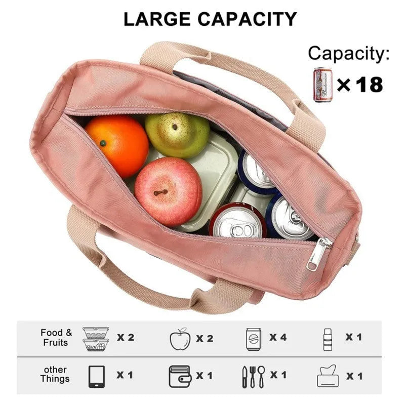 Insulated Oxford cloth picnic bag with removable shoulder strap and side pocket in black, green, or pink.