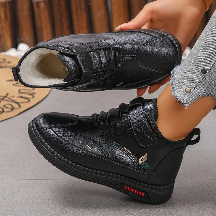 Women's black velvet slipper shoes with rubber sole and hollow out design elements