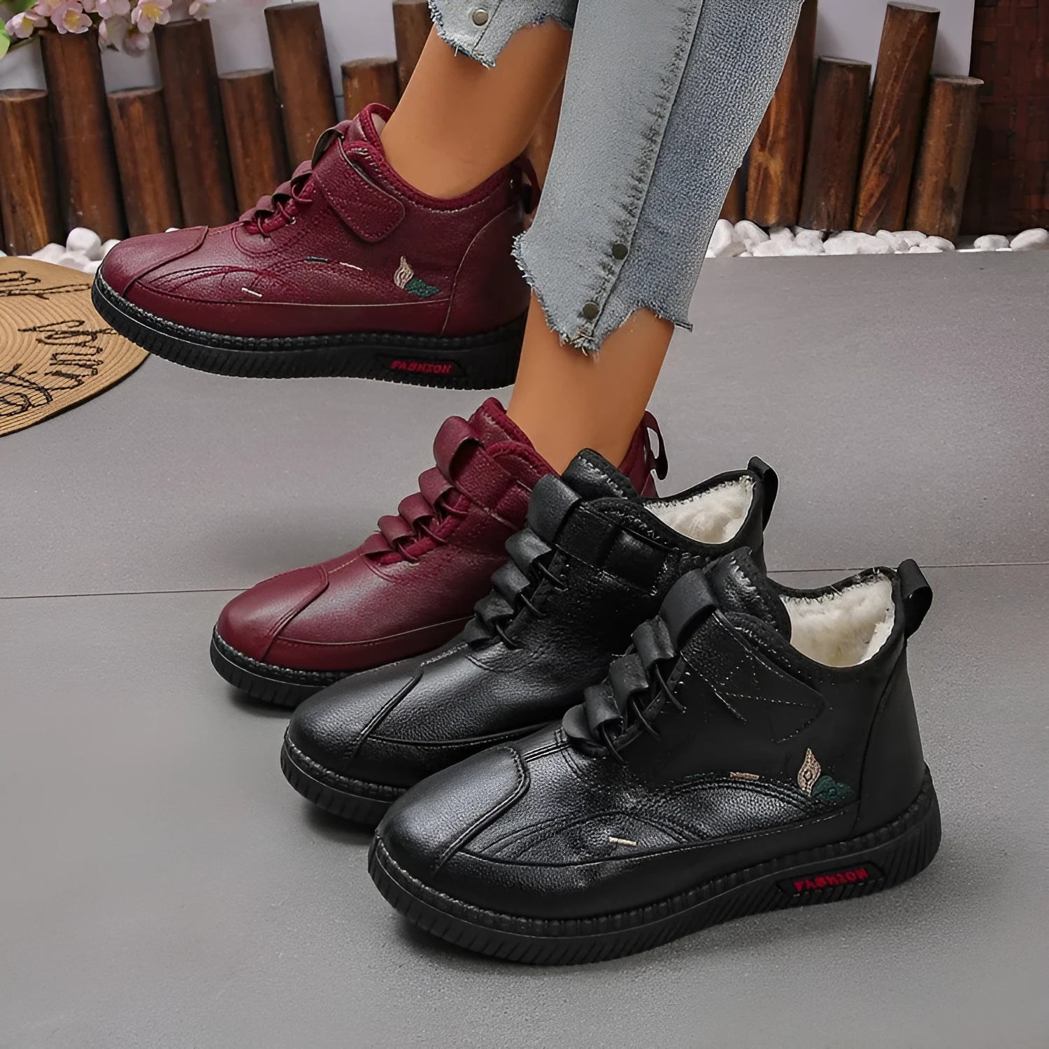 Women's black velvet slipper shoes with rubber sole and hollow out design elements