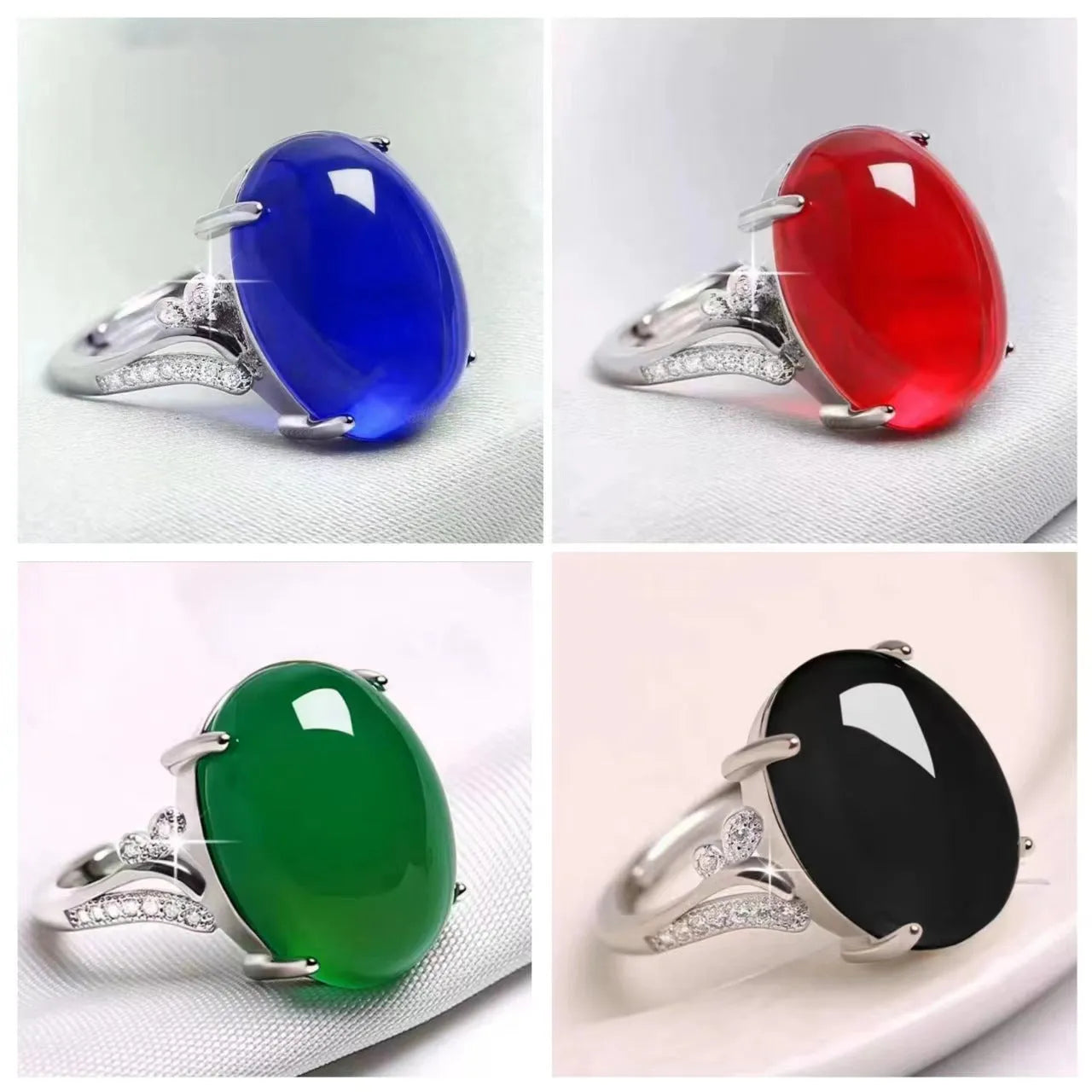 Adjustable geometric alloy ring with a natural sapphire style, shown in multiple colour options.