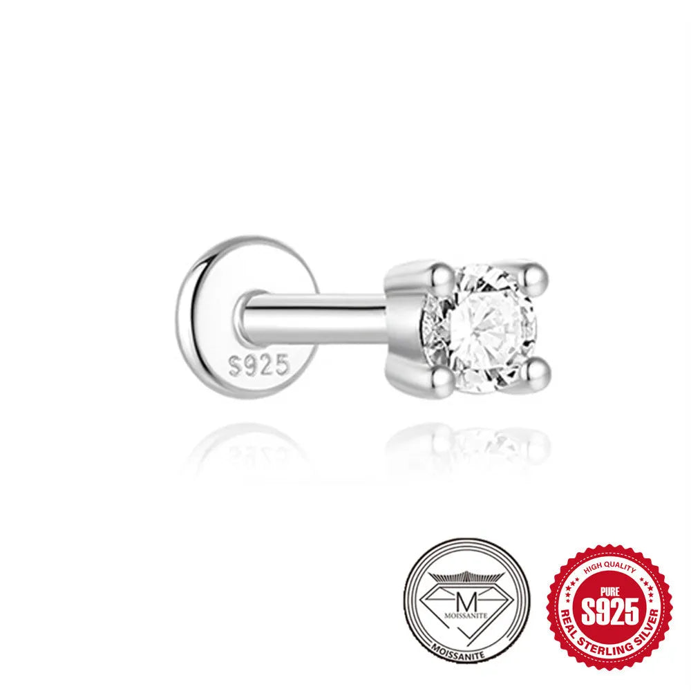 Sterling silver geometric stud earrings with petal design in platinum finish